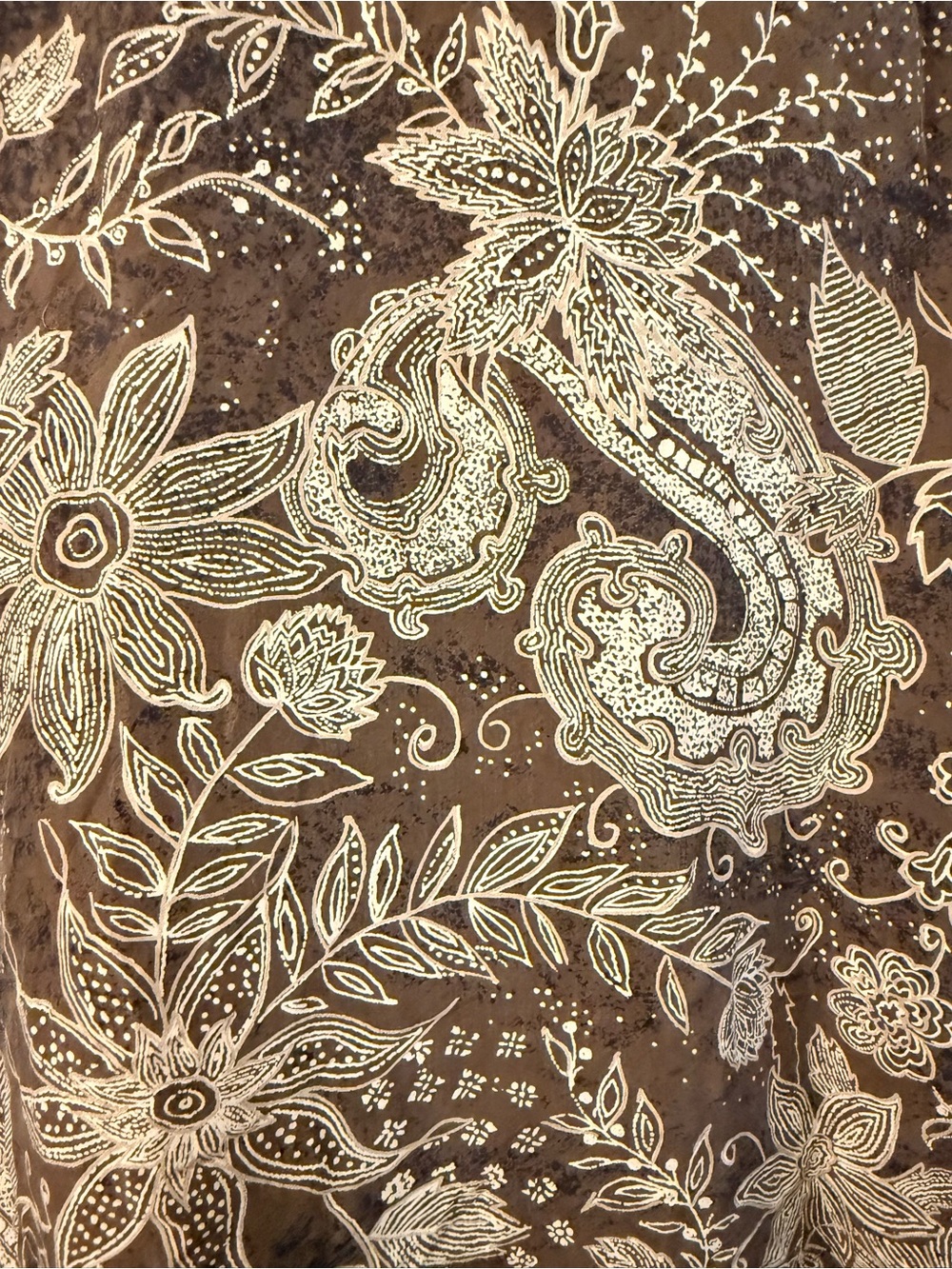Vintage Anna & Frank Silk Paisley Floral Blouse XL Brown Tan Contrast Piping - Picture 4 of 15
